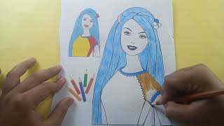 How to colour in a beautiful girls sketch | how to colour in a beautiful girls with easy drawing art