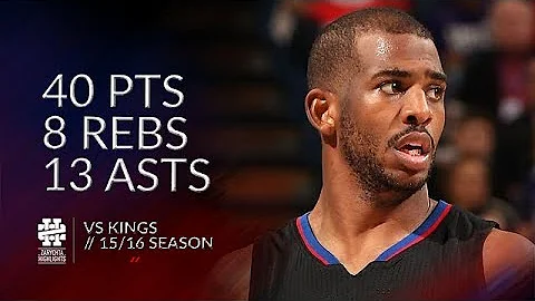Chris Paul 40 pts 8 rebs 13 asts vs Kings 15/16 season