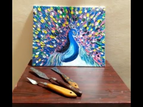 Peacock Painting Palette Knife Art Peacock Wall Art Original Abstract Bird  Impasto Oil Painting Above Couch Wall Decor 