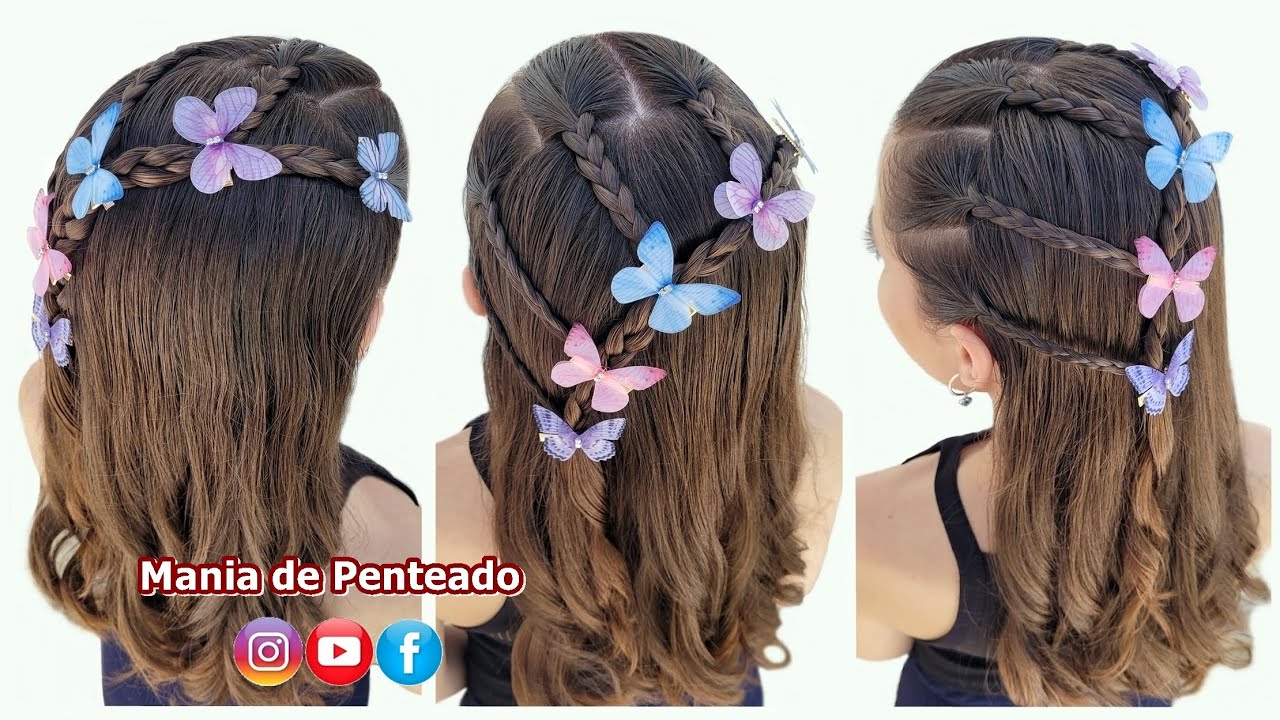 Penteado Fácil com Tranças Simples para Cabelo Solto | Easy Hairstyle with Simple Braids for Girls🥰🦋