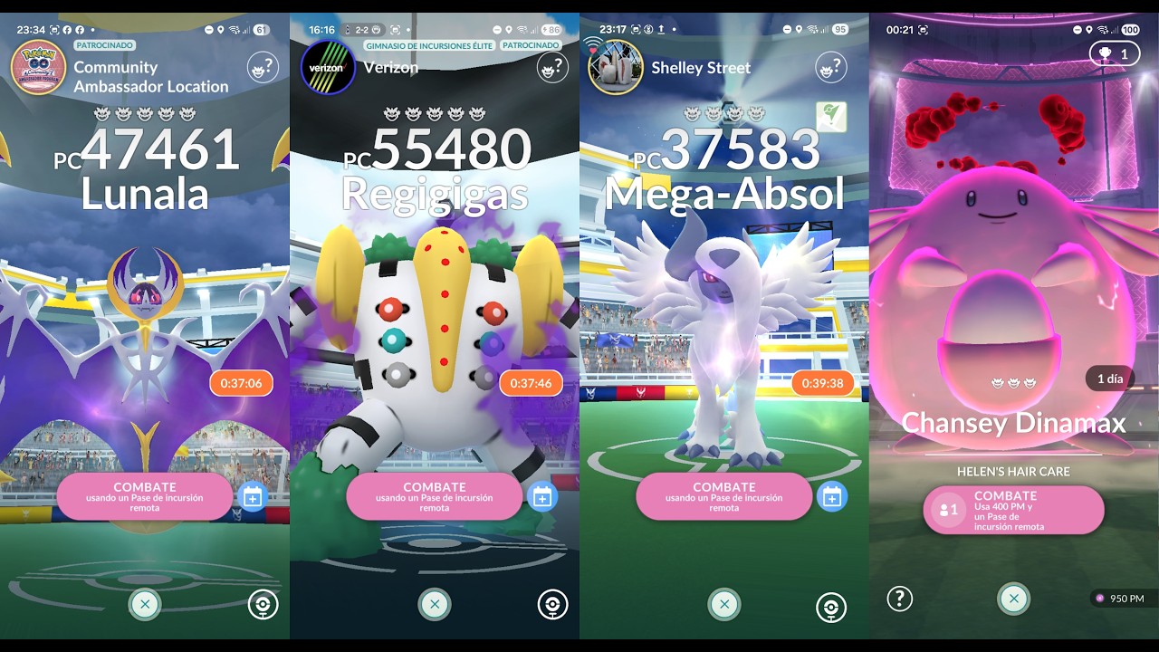Invitaciones a LUNALA REGIGIGAS OSCURO MEGA ABSOL Pokemon GO live Remote raid invites