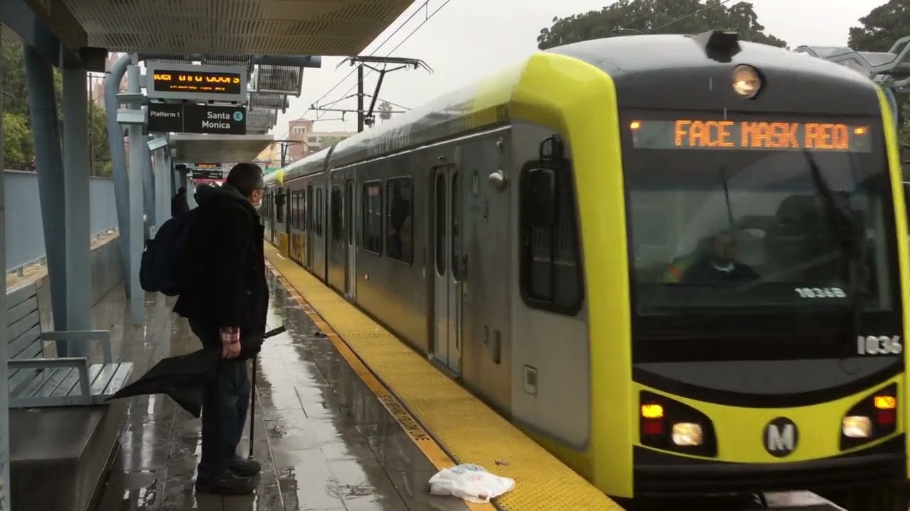 Filming the LA Metro E Line on a rainy day.