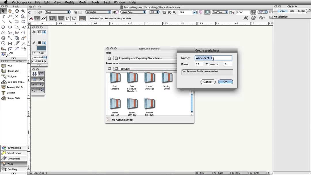 importing and exporting worksheets in vectorworks youtube
