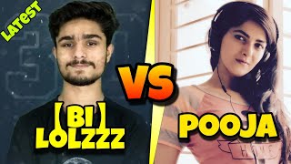 LOLzZz GAMING VS POOJA | [Bi]LOLzZz+[Bi]T2 vs Pooja | Intense Fight| Awm Vs MK14 | Bi Official