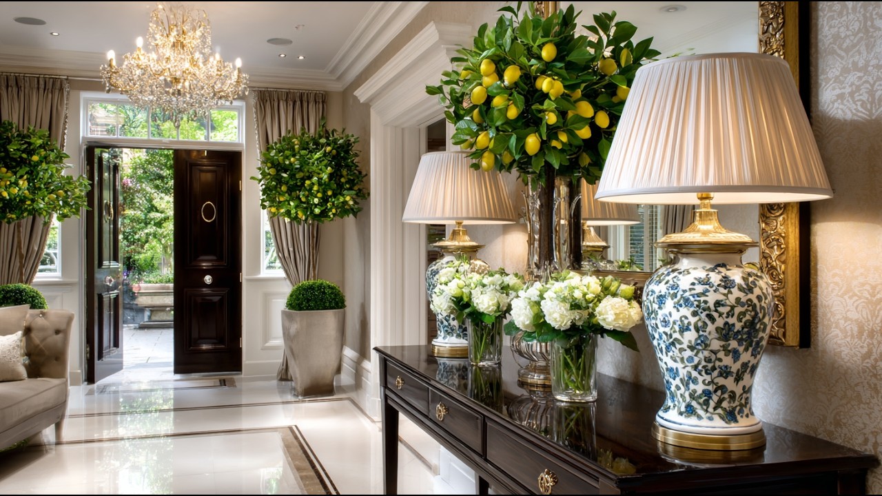Martha Stewart Home Decor 2026  Luxury Entryway Styling with Lemon Topiaries & Blue Chinoiserie