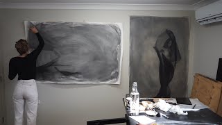 Meditative drawing process | creating realistic portraits  painting with charcoal for 2 weeks