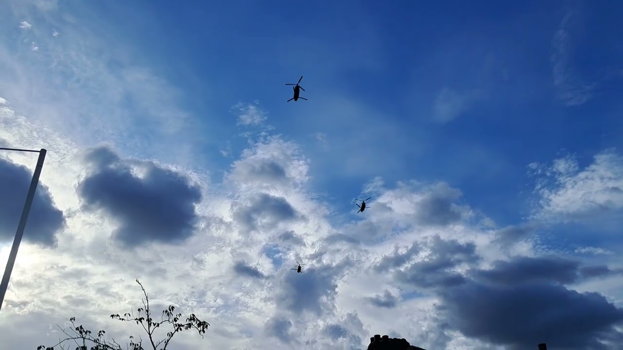 President Trump's helicopter support flying over West London