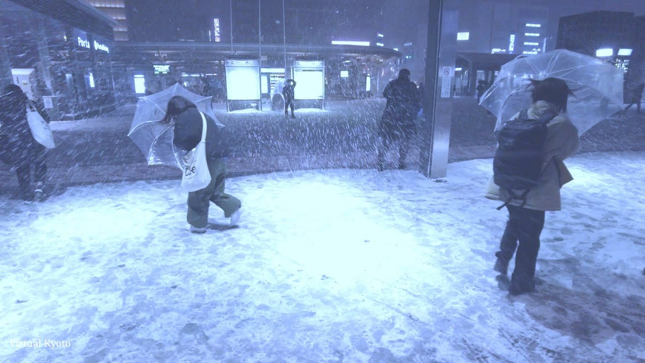 大雪の京都を歩く！大寒波の日90分【4K】～京都駅 祇園 四条 先斗町 八坂神社  円山公園 三条～