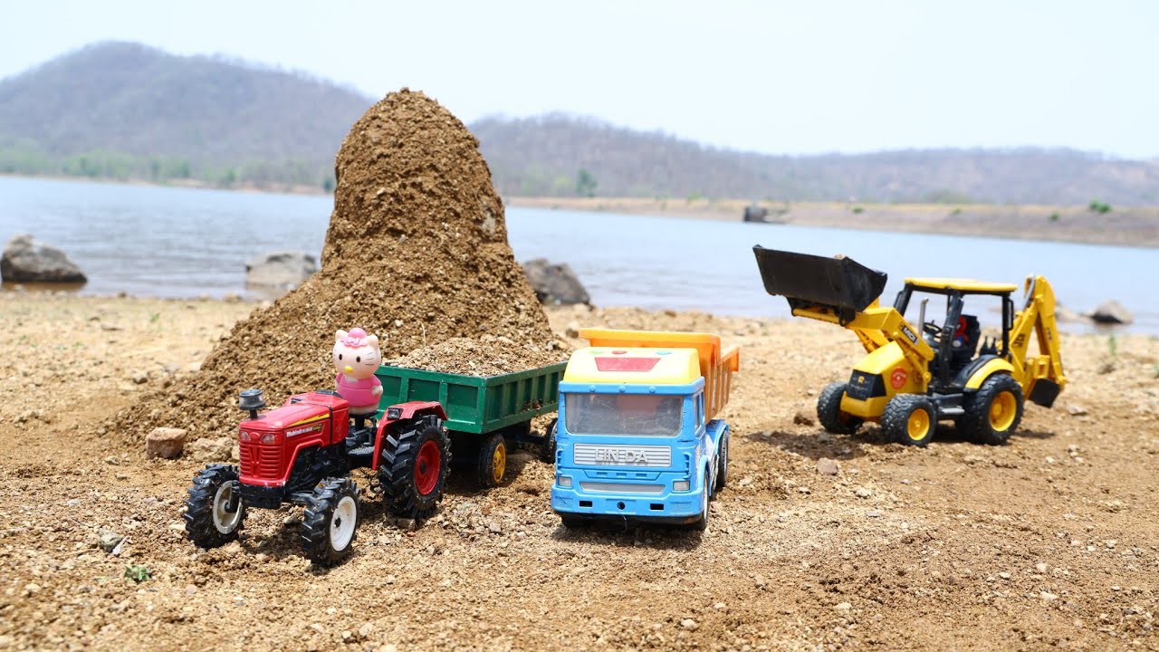 JCB 3DX Fully Loading Village River Sand Mahindra Tractor 575 | Preet Tractor | Dump Truck | CS Toy
