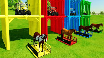 TRANSPORT OF COLORS ! GIANT HORSE LOADING ON LOW LOADER with MINI TRACTORS ! Farming Simulator 22