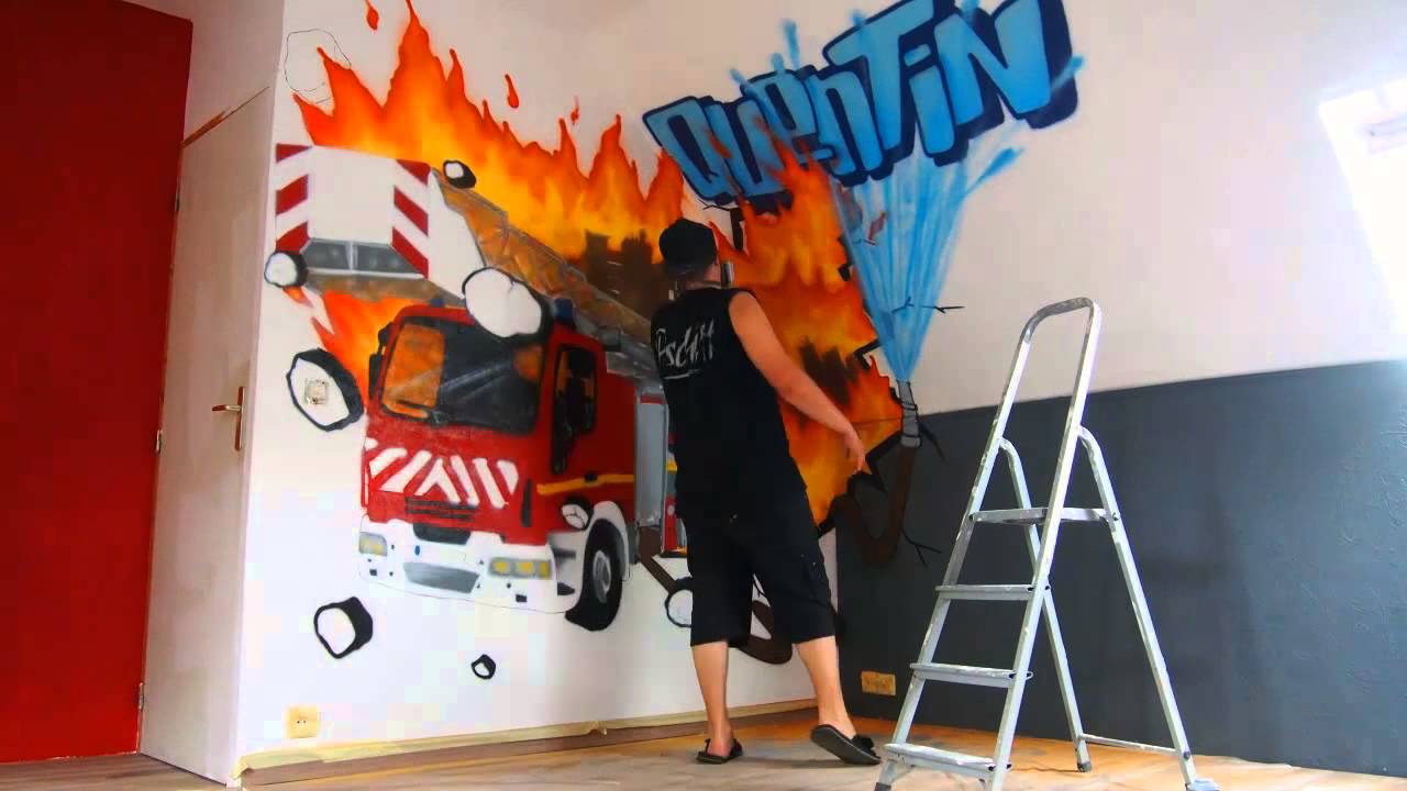 graff - deco chambre garcon pompier - YouTube