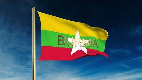 4K Burma flag slider style with title. Waving in the wind with cloud background animation Stock