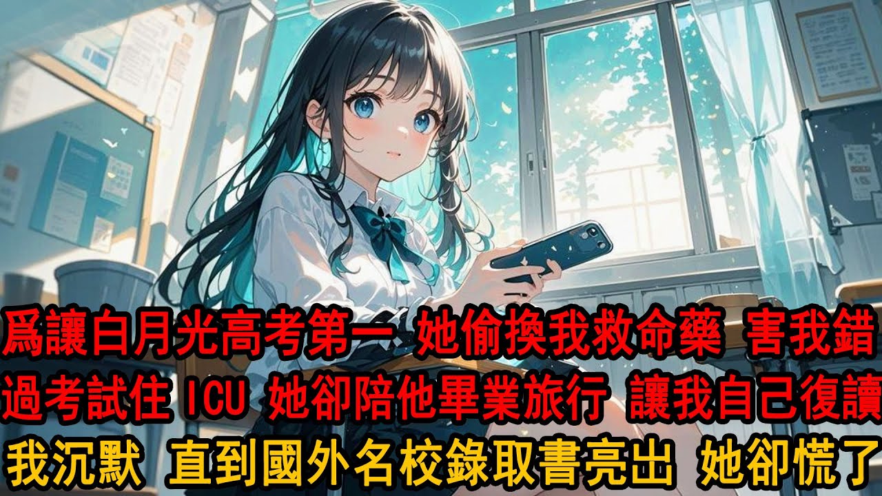 爲了讓弟弟高考第一，柳如煙親手換走我的救命藥。我在 ICU 躺了半個月，她卻陪他去畢業旅行；和我說：只是一場考試而已，至於嗎？我沉默，她不知道的是，我早已被國外名校錄取，半月後 聯系不上我她終於慌了。