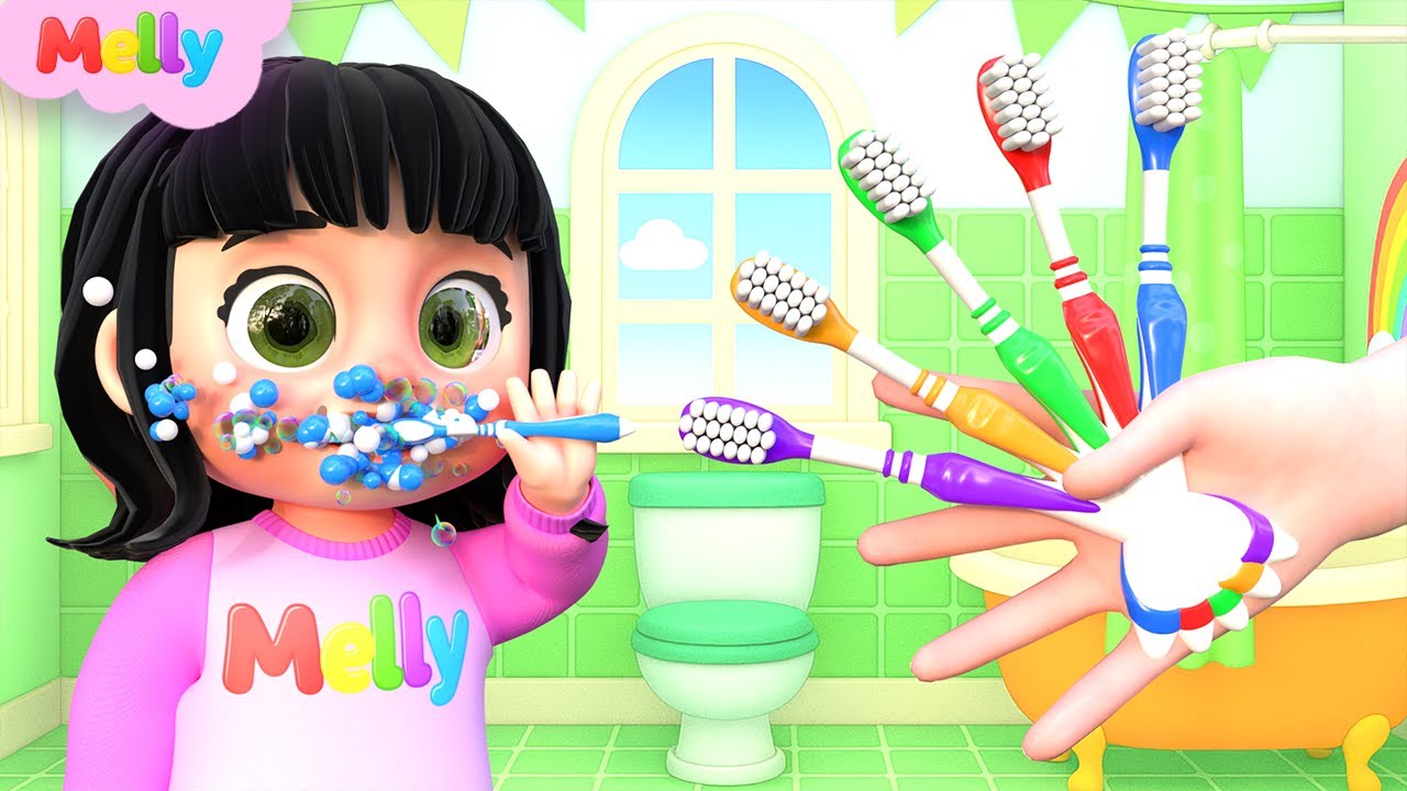 5 Finger Family Good Habits tooth brush routine Song | Melly Nursery Rhymes & Kids Songs