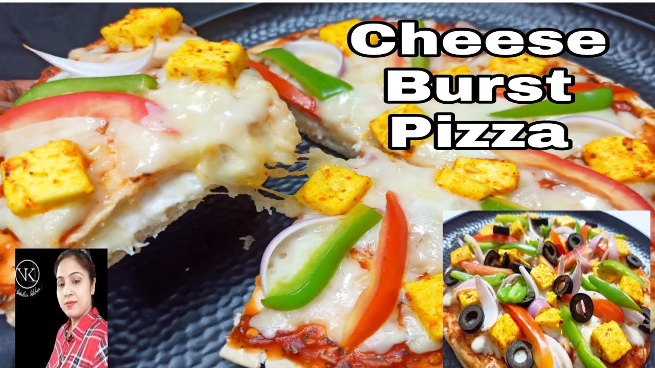 पिज्जा रेसिपी - Cheese Burst Pizza With Readymade Base | Spicy Paneer Cheese Burst Pizza WithoutOven