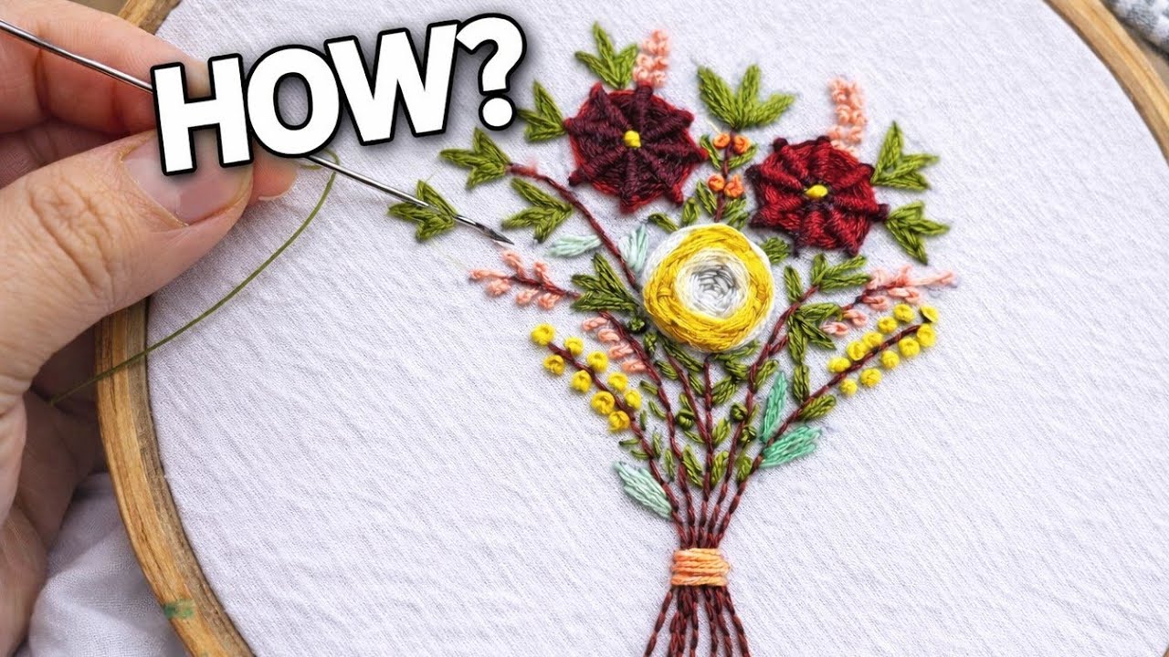 Hand Embroidery Flower Bouquet Tutorial | Beautiful Floral Embroidery Step by Step