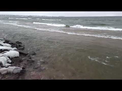 Winter Waves Crashing on Snowy Rocky Shore | Relaxing Sounds