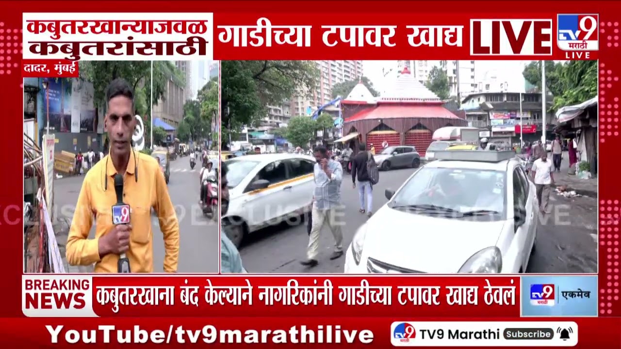 Dadar Kabutar Khana | कबुतरखान्याजवळ कबुतरांसाठी गाडीच्या टपावर खाद्य