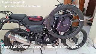 Royal Enfield Himalayan | Replacing Front Tyre DIY | Puncture Kit | Important Points to Remember