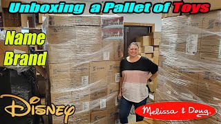 Unboxing a pallet of name brand toys Disney, Bluey, Melissa & Doug and more
