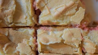 Strawberry Cream Ooey Gooey Butter Cake Bars made W Cake Mix Fresh Strawberry