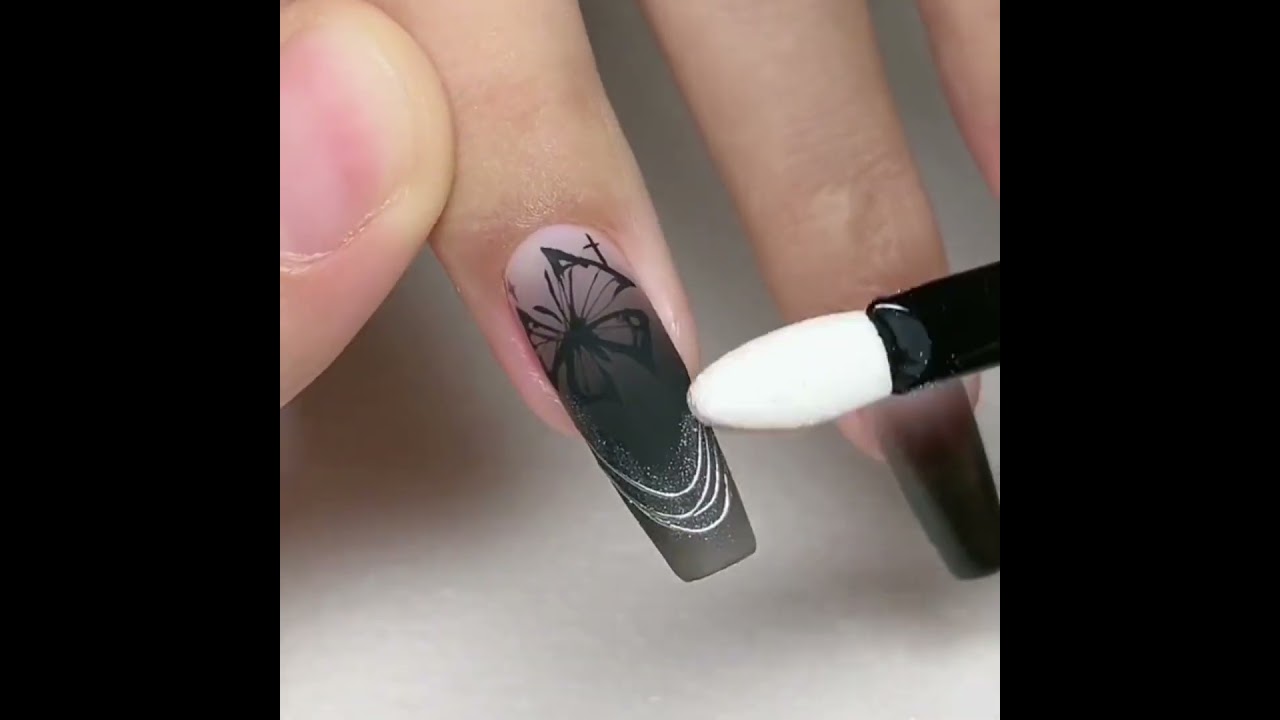 【nail art design with liner nail gel】 nail art Niche black and white  geometric nail