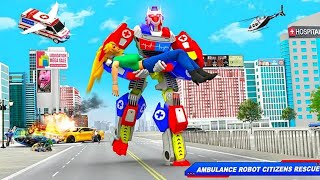 Flying Ambulance Robot Car Transform: Robot Game Rescue Simulator 21 - Android Gameplay screenshot 4