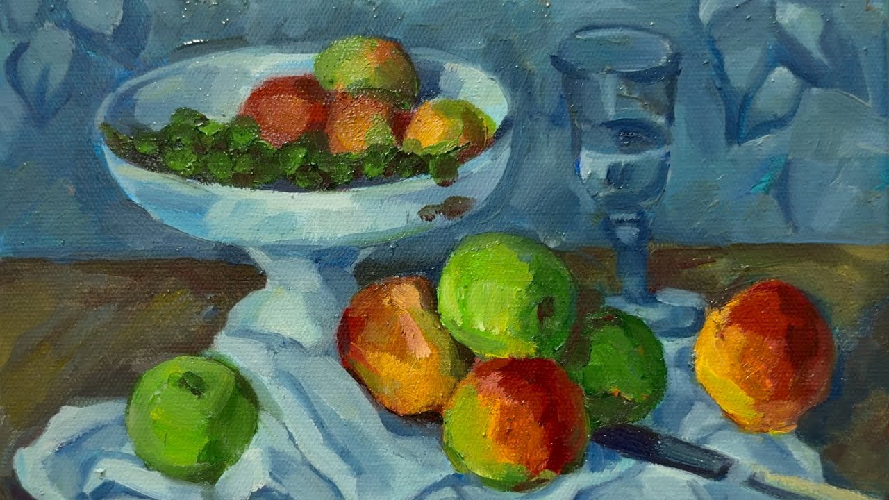 Процесс написания натюрморта с яблоками Сезанна. Коллекция картин, имитирующих стиль Сезанна.