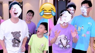 Moving Chopsticks Challenge, Who Got Hit With Cream? 😂 #FunnyFamily #PartyGames