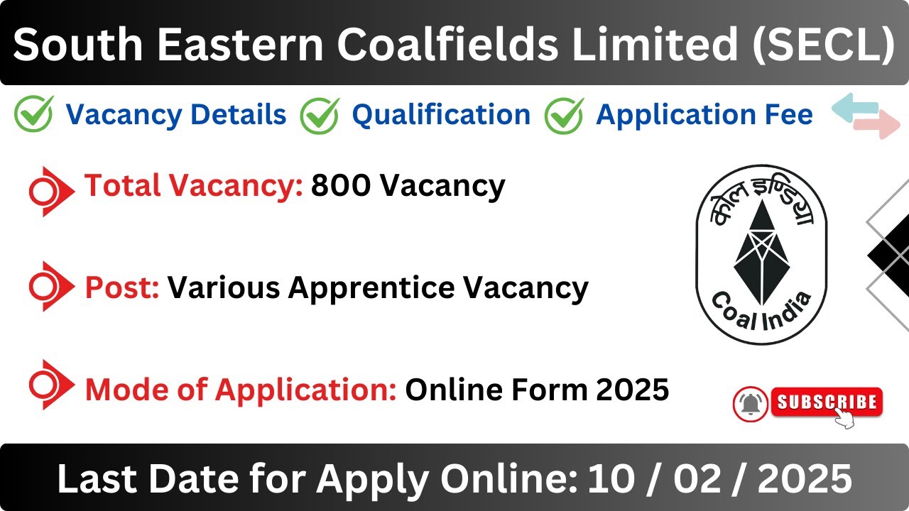 South Eastern Coalfields Limited Apprentice | SECL Recruitment 2025 | Total Posts - 800