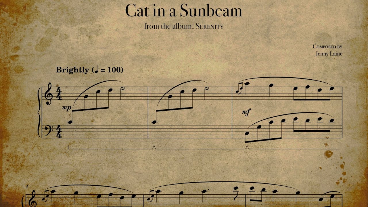 Jenny Laine - Cat in a Sunbeam (Intermediate Piano Solo Score) 🐈 🌅