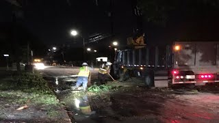 Cleanup underway after storm drops hail, topples trees