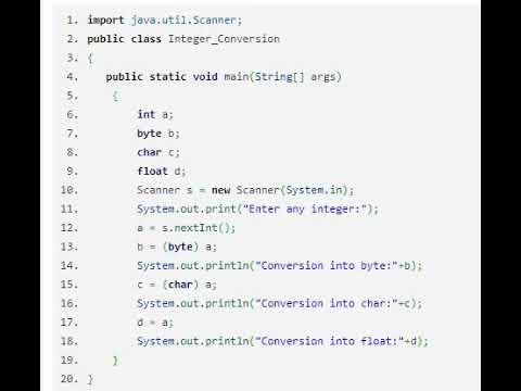 java program to convert int data type into byte,char,float