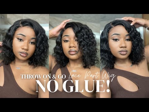 NO GLUE! Throw On & Go Glueless Bob Wig Install | Human Hair Lace Part Wig Install | LuvMe Hair