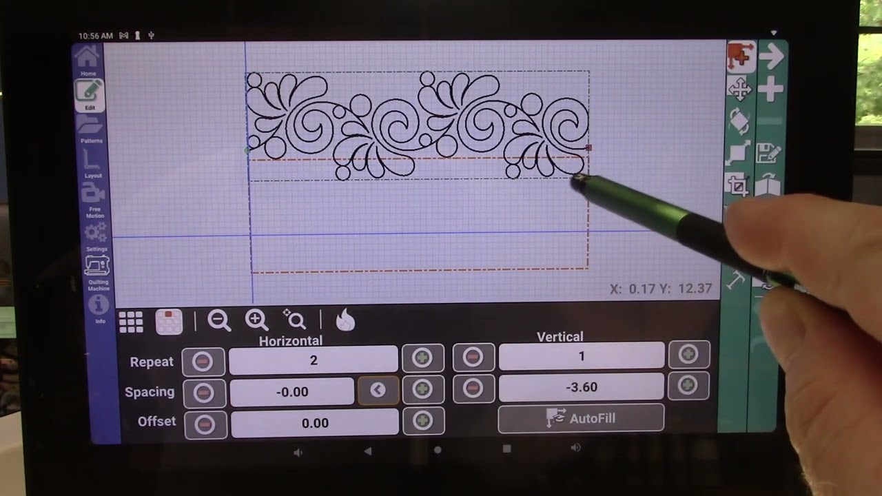 Quilt EZ Butler Filling in the TOP Row of a Nested Pantograph