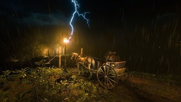 3-Hour Horse Carriage Ride with Arthur & John in Thunderstorm | Rainy Night Ambience | RDR2 ASMR