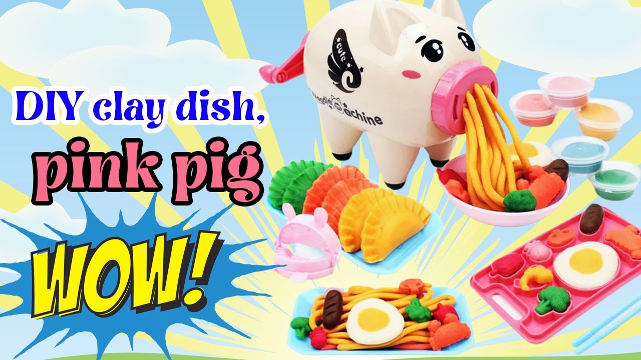 DIY clay dish, pink pig created noodles 