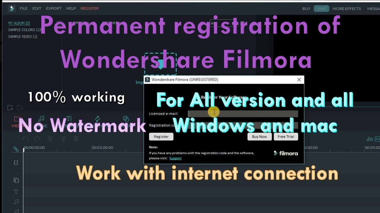 How to permanent register Wondershare filmora No Watermarkwork with internet connection