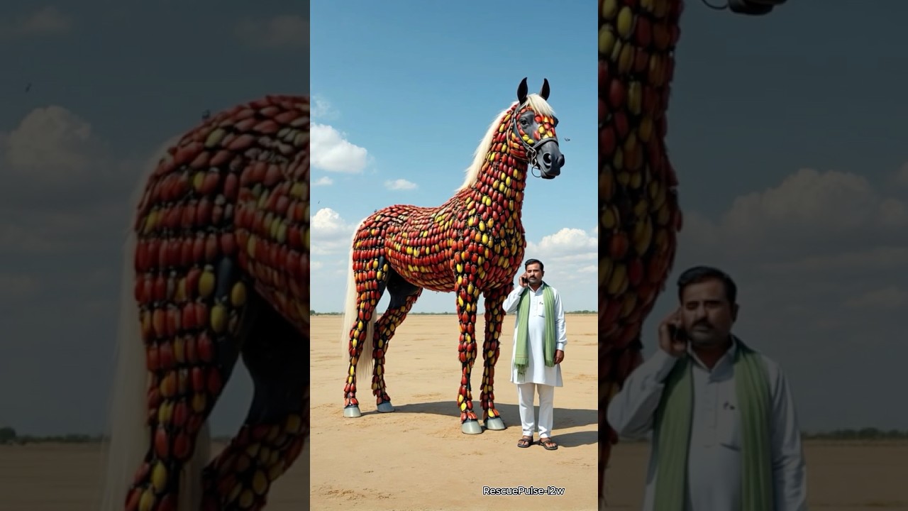 Bkack Horse covered in millions of red beetles saved by farmer 