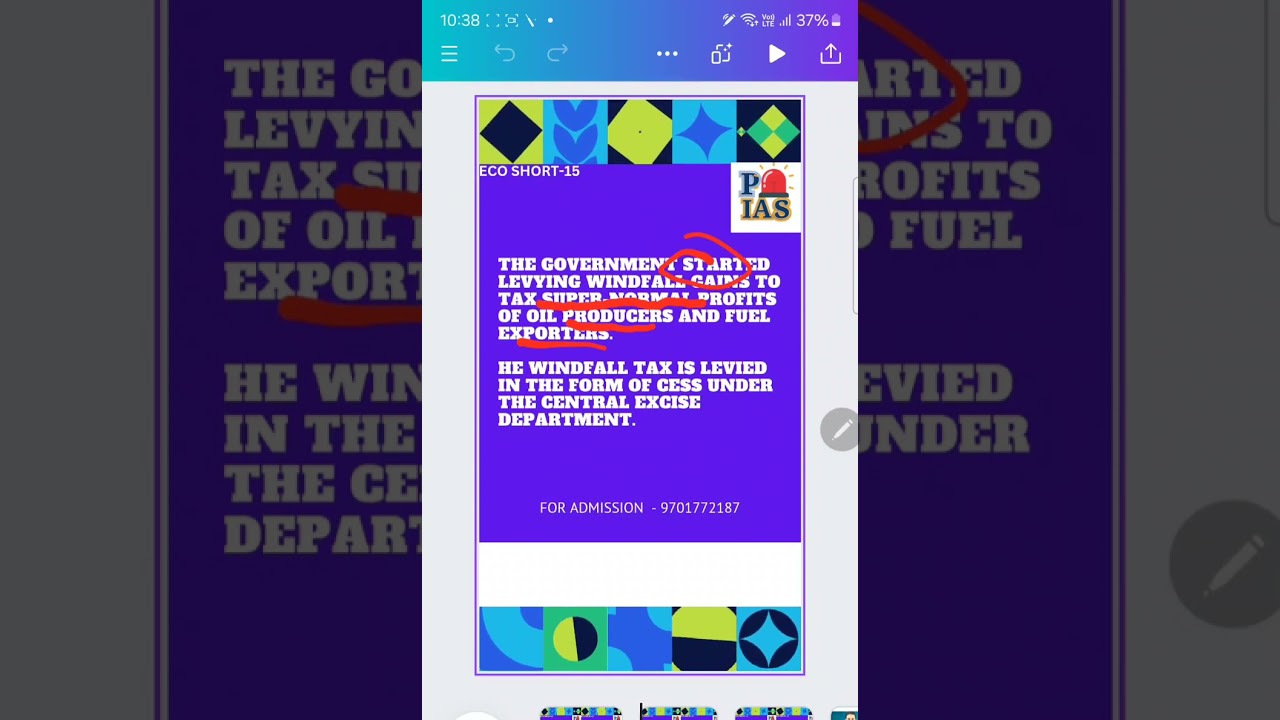 EcoShort-15(UPSC 2024)  Know About "Windfall Tax" - Levy - super normal profits- Cess- Crude Oil