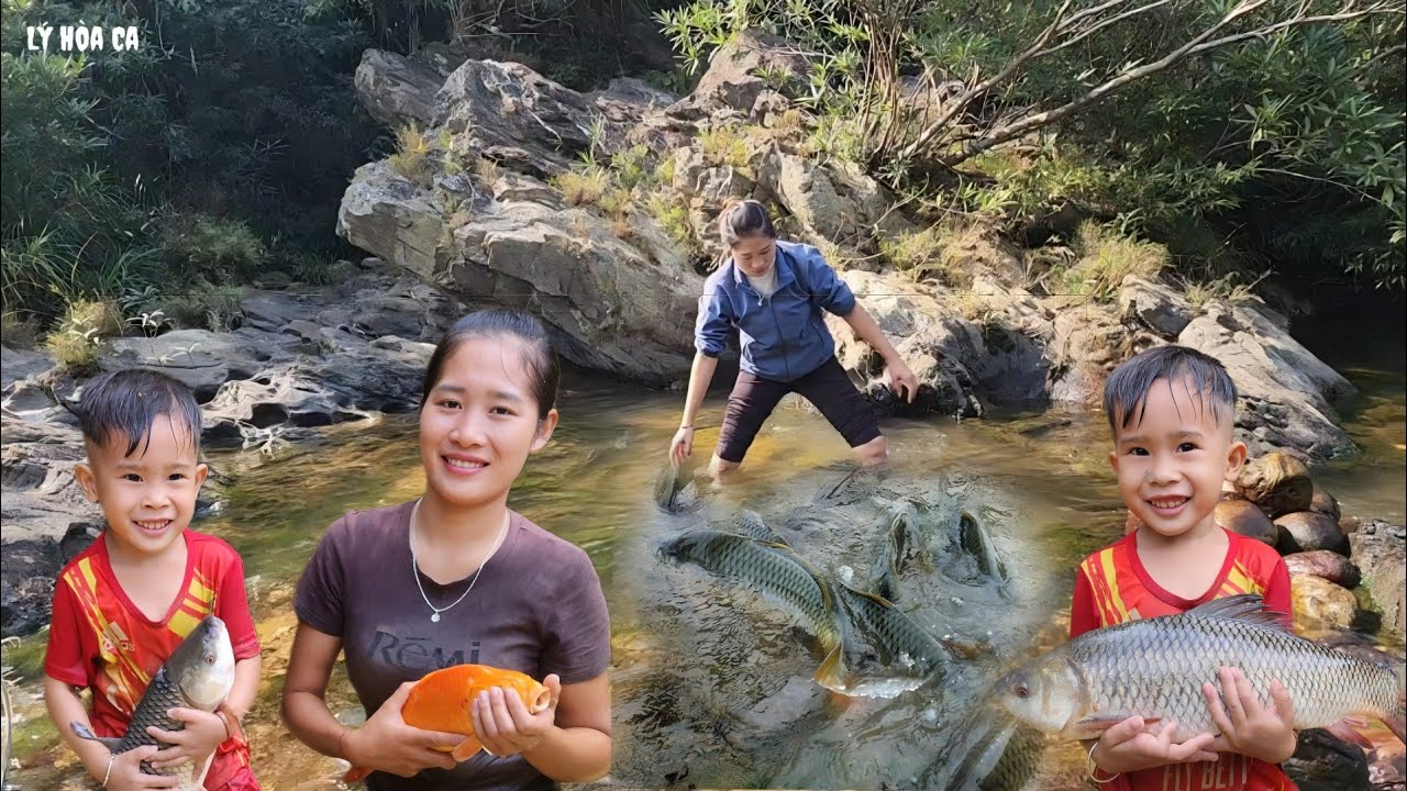 Single mother catches fish by hand, takes care of small children ...