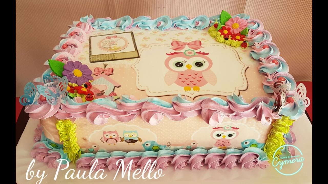 Bolo Decorado Coruja e Passarinhos