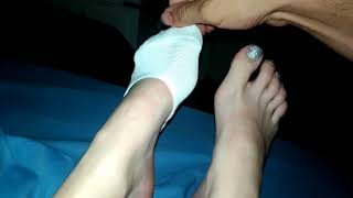 Sleeping White And Pink Nikes And Socks Removal