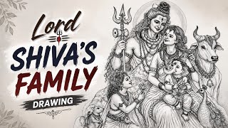 Lord Shiva's Divine Family Drawing | Shiv Parivar Pencil Sketch | Mahadev Family Art ✨