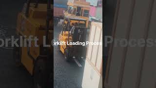 Real container yard operations and forklift loading process.Ground