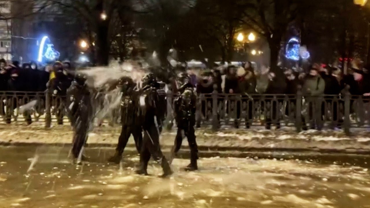 Pro-Alexei Navalny protesters pelt police with snowballs