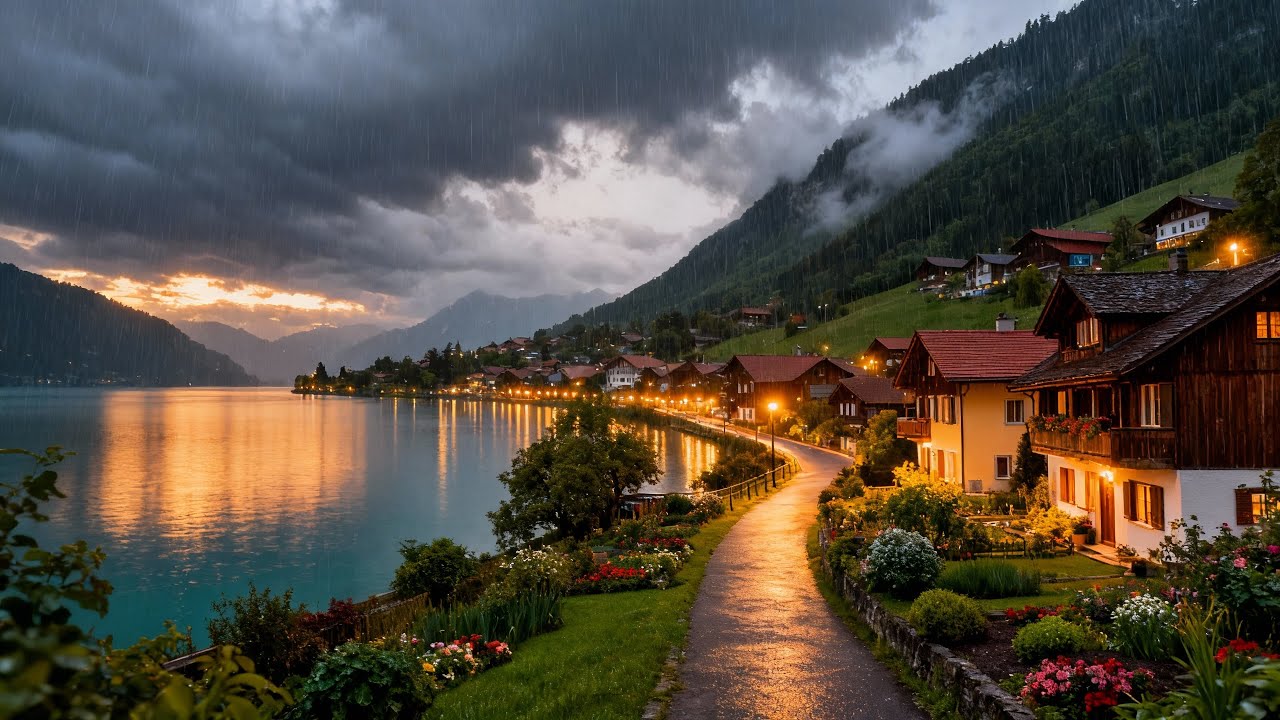 The most beautiful isolated lake village in Switzerland / Rain ambience  