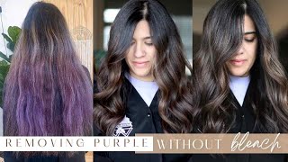 Step by step color correction from purple to dimensional chocolate brunette! pt. 1