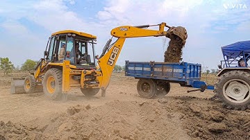 Jcb 3dx backhoe Machine Loading Mud in New Swaraj 735 Fe Tractor for His Trolley