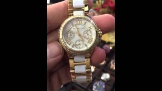 Michael Kors Camille Multifunction White Dial Goldtone With White Acrylic Ladies Watch Mk5945